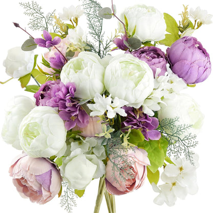Artificial Peony Bouquet, Pink, Beige & Green Silk Flowers for Wedding Centerpieces, Bridal Bouquets & Home Decor – Spring Waltz