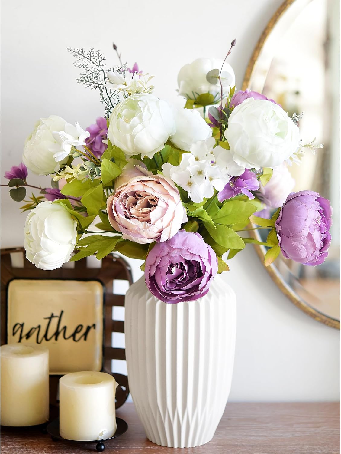 Artificial Peony Bouquet, Pink, Beige & Green Silk Flowers for Wedding Centerpieces, Bridal Bouquets & Home Decor – Spring Waltz