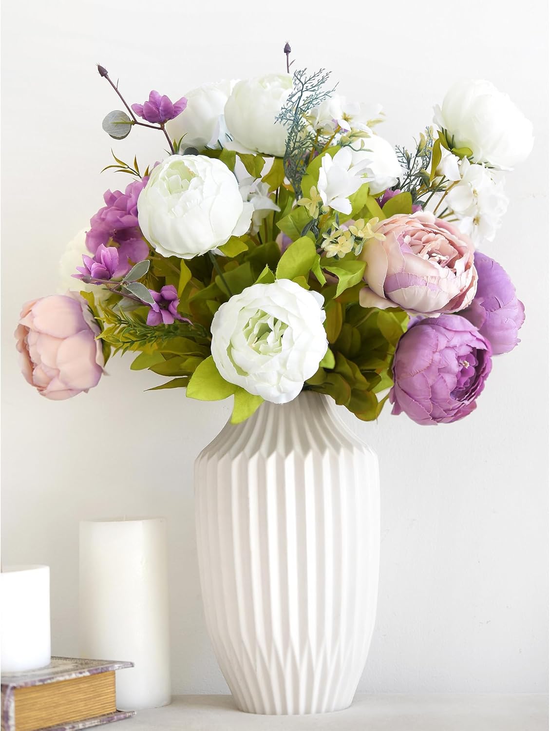 Artificial Peony Bouquet, Pink, Beige & Green Silk Flowers for Wedding Centerpieces, Bridal Bouquets & Home Decor – Spring Waltz