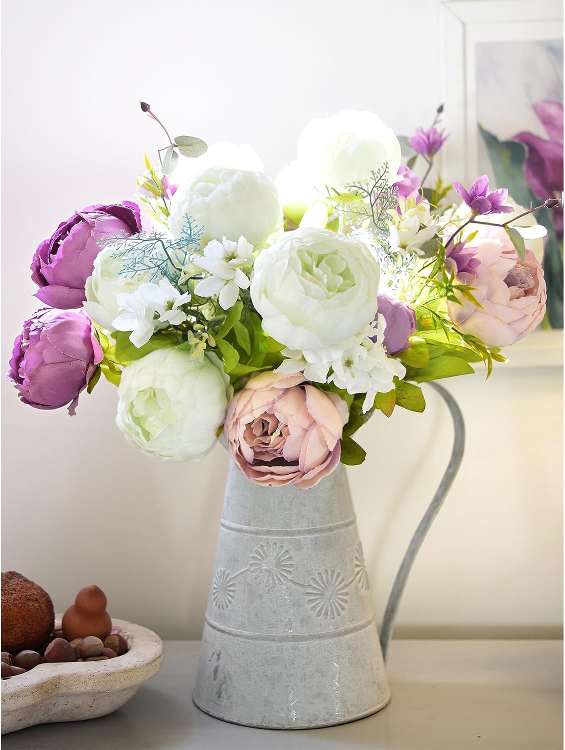Artificial Peony Bouquet, Pink, Beige & Green Silk Flowers for Wedding Centerpieces, Bridal Bouquets & Home Decor – Spring Waltz