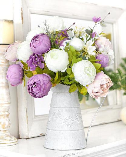 Artificial Peony Bouquet, Pink, Beige & Green Silk Flowers for Wedding Centerpieces, Bridal Bouquets & Home Decor – Spring Waltz