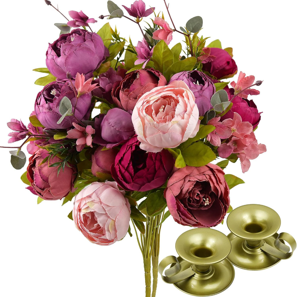 Artificial Peony Bouquet, Pink, Beige & Green Silk Flowers for Wedding Centerpieces, Bridal Bouquets & Home Decor – Spring Waltz