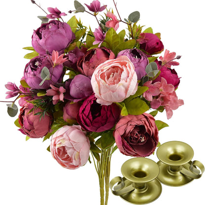 Artificial Peony Bouquet, Pink, Beige & Green Silk Flowers for Wedding Centerpieces, Bridal Bouquets & Home Decor – Spring Waltz