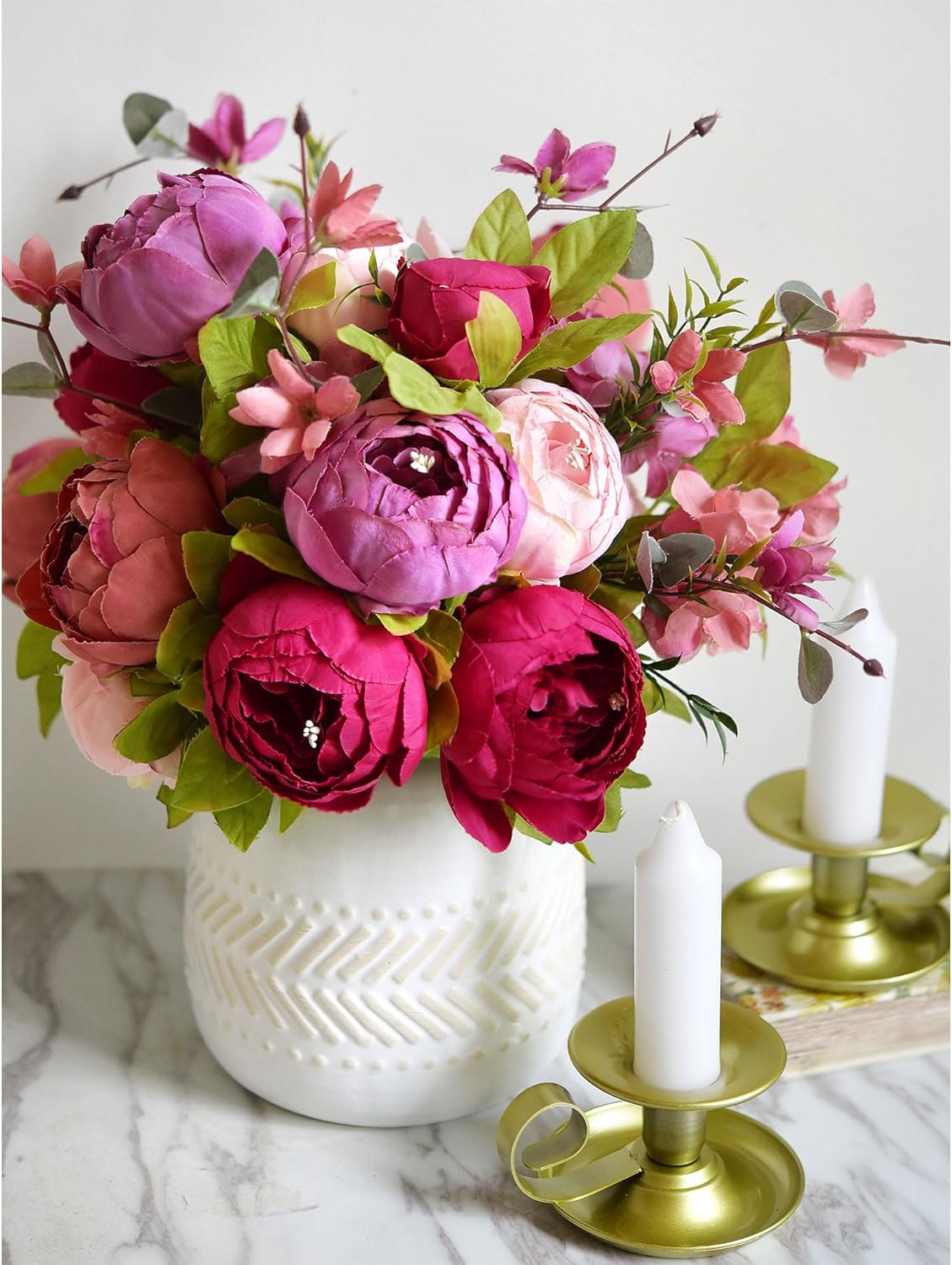 Artificial Peony Bouquet, Pink, Beige & Green Silk Flowers for Wedding Centerpieces, Bridal Bouquets & Home Decor – Spring Waltz