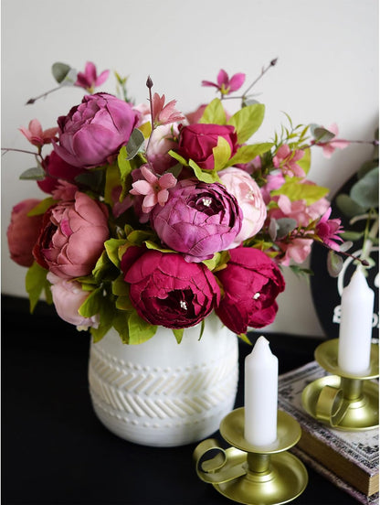Artificial Peony Bouquet, Pink, Beige & Green Silk Flowers for Wedding Centerpieces, Bridal Bouquets & Home Decor – Spring Waltz