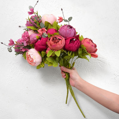 Artificial Peony Bouquet, Pink, Beige & Green Silk Flowers for Wedding Centerpieces, Bridal Bouquets & Home Decor – Spring Waltz