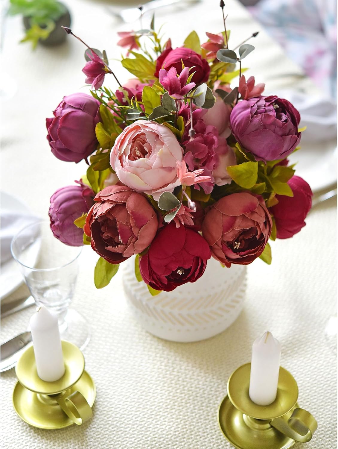 Artificial Peony Bouquet, Pink, Beige & Green Silk Flowers for Wedding Centerpieces, Bridal Bouquets & Home Decor – Spring Waltz