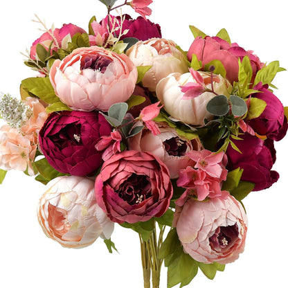 Artificial Peony Bouquet, Pink, Beige & Green Silk Flowers for Wedding Centerpieces, Bridal Bouquets & Home Decor – Spring Waltz