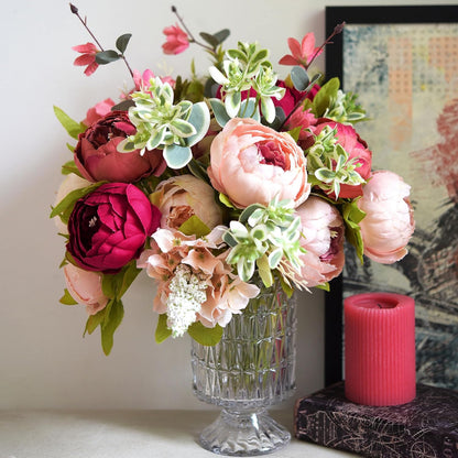 Artificial Peony Bouquet, Pink, Beige & Green Silk Flowers for Wedding Centerpieces, Bridal Bouquets & Home Decor – Spring Waltz