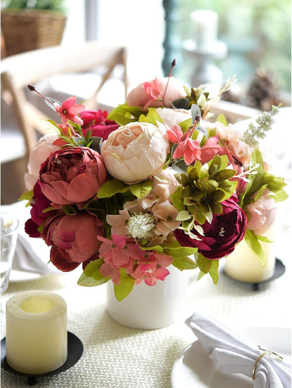 Artificial Peony Bouquet, Pink, Beige & Green Silk Flowers for Wedding Centerpieces, Bridal Bouquets & Home Decor – Spring Waltz