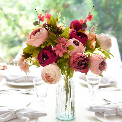 Artificial Peony Bouquet, Pink, Beige & Green Silk Flowers for Wedding Centerpieces, Bridal Bouquets & Home Decor – Spring Waltz