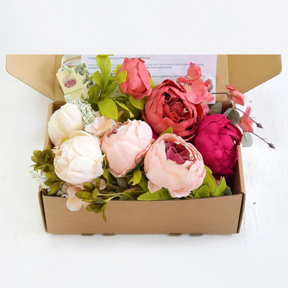 Artificial Peony Bouquet, Pink, Beige & Green Silk Flowers for Wedding Centerpieces, Bridal Bouquets & Home Decor – Spring Waltz