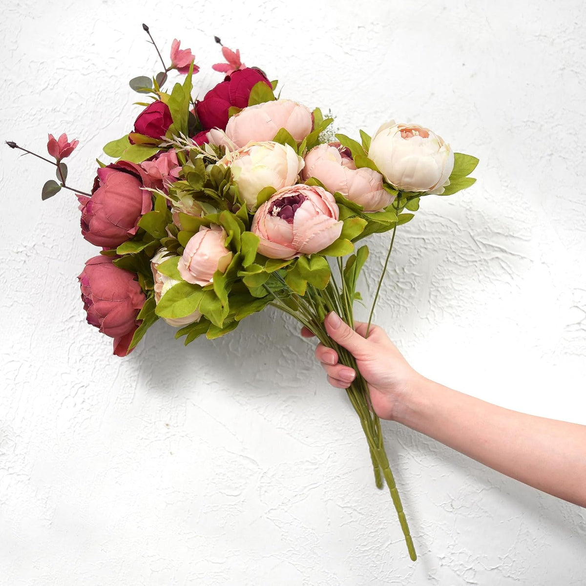 Artificial Peony Bouquet, Pink, Beige & Green Silk Flowers for Wedding Centerpieces, Bridal Bouquets & Home Decor – Spring Waltz