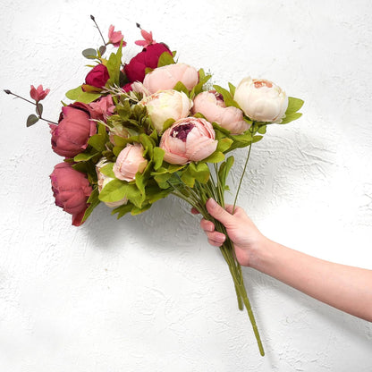 Artificial Peony Bouquet, Pink, Beige & Green Silk Flowers for Wedding Centerpieces, Bridal Bouquets & Home Decor – Spring Waltz