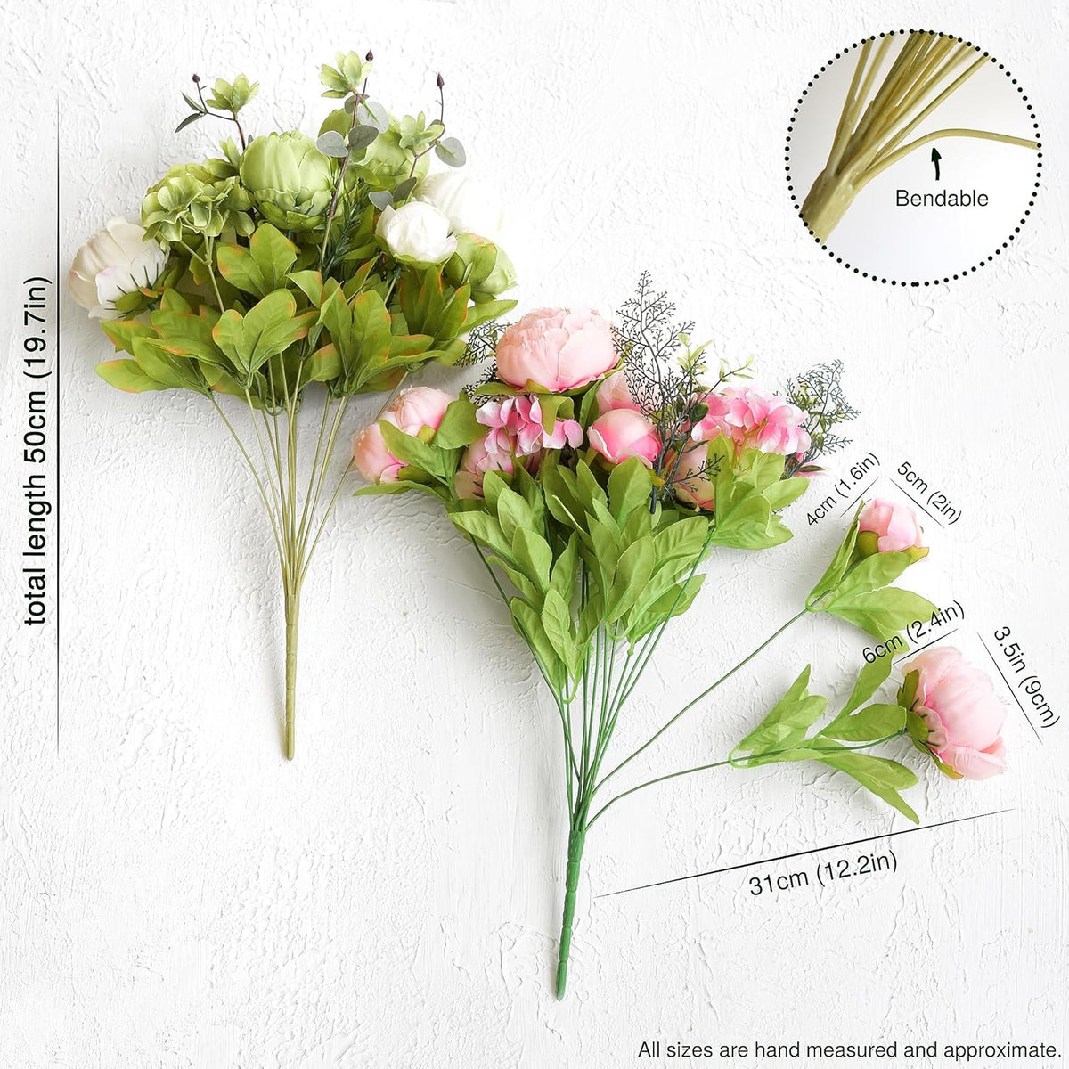 Artificial Peony Bouquet, Pink, Beige & Green Silk Flowers for Wedding Centerpieces, Bridal Bouquets & Home Decor – Spring Waltz