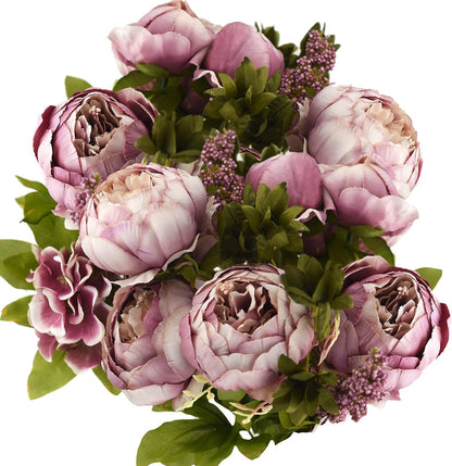 Artificial Peony Bouquet, Pink, Beige & Green Silk Flowers for Wedding Centerpieces, Bridal Bouquets & Home Decor – Spring Waltz