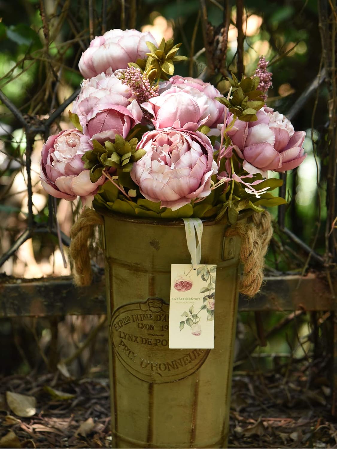 Artificial Peony Bouquet, Pink, Beige & Green Silk Flowers for Wedding Centerpieces, Bridal Bouquets & Home Decor – Spring Waltz
