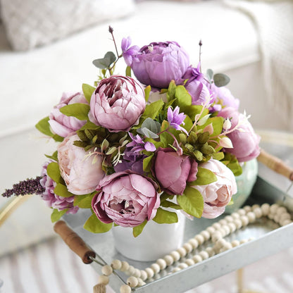 Artificial Peony Bouquet, Pink, Beige & Green Silk Flowers for Wedding Centerpieces, Bridal Bouquets & Home Decor – Spring Waltz