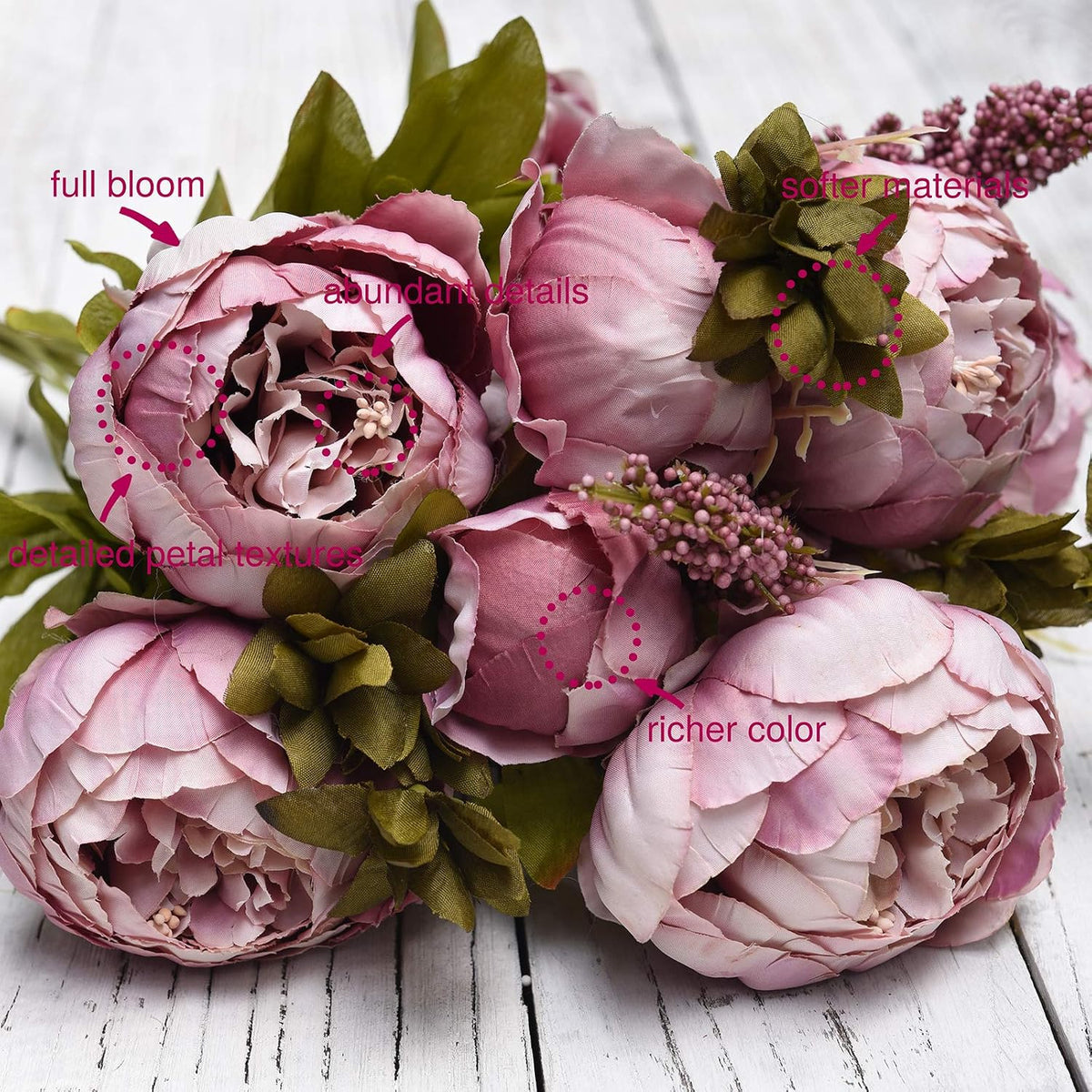 Artificial Peony Bouquet, Pink, Beige & Green Silk Flowers for Wedding Centerpieces, Bridal Bouquets & Home Decor – Spring Waltz