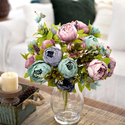 Artificial Peony Bouquet, Pink, Beige & Green Silk Flowers for Wedding Centerpieces, Bridal Bouquets & Home Decor – Spring Waltz