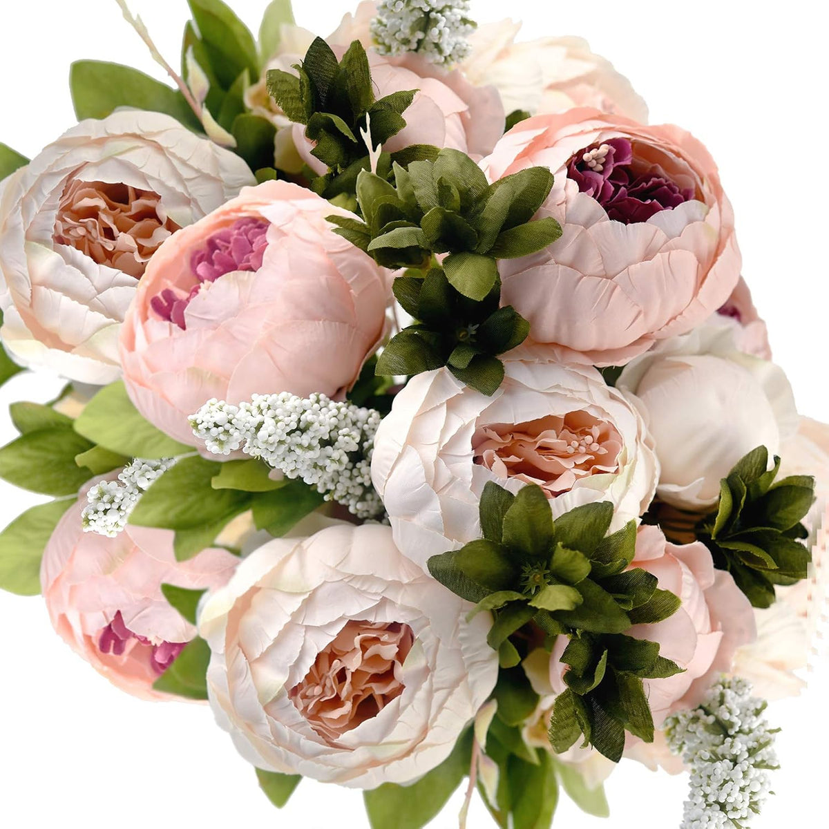 Artificial Peony Bouquet, Pink, Beige & Green Silk Flowers for Wedding Centerpieces, Bridal Bouquets & Home Decor – Spring Waltz