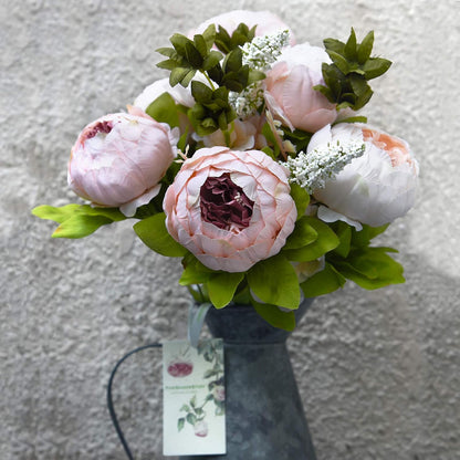 Artificial Peony Bouquet, Pink, Beige & Green Silk Flowers for Wedding Centerpieces, Bridal Bouquets & Home Decor – Spring Waltz