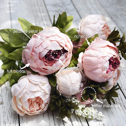 Artificial Peony Bouquet, Pink, Beige & Green Silk Flowers for Wedding Centerpieces, Bridal Bouquets & Home Decor – Spring Waltz