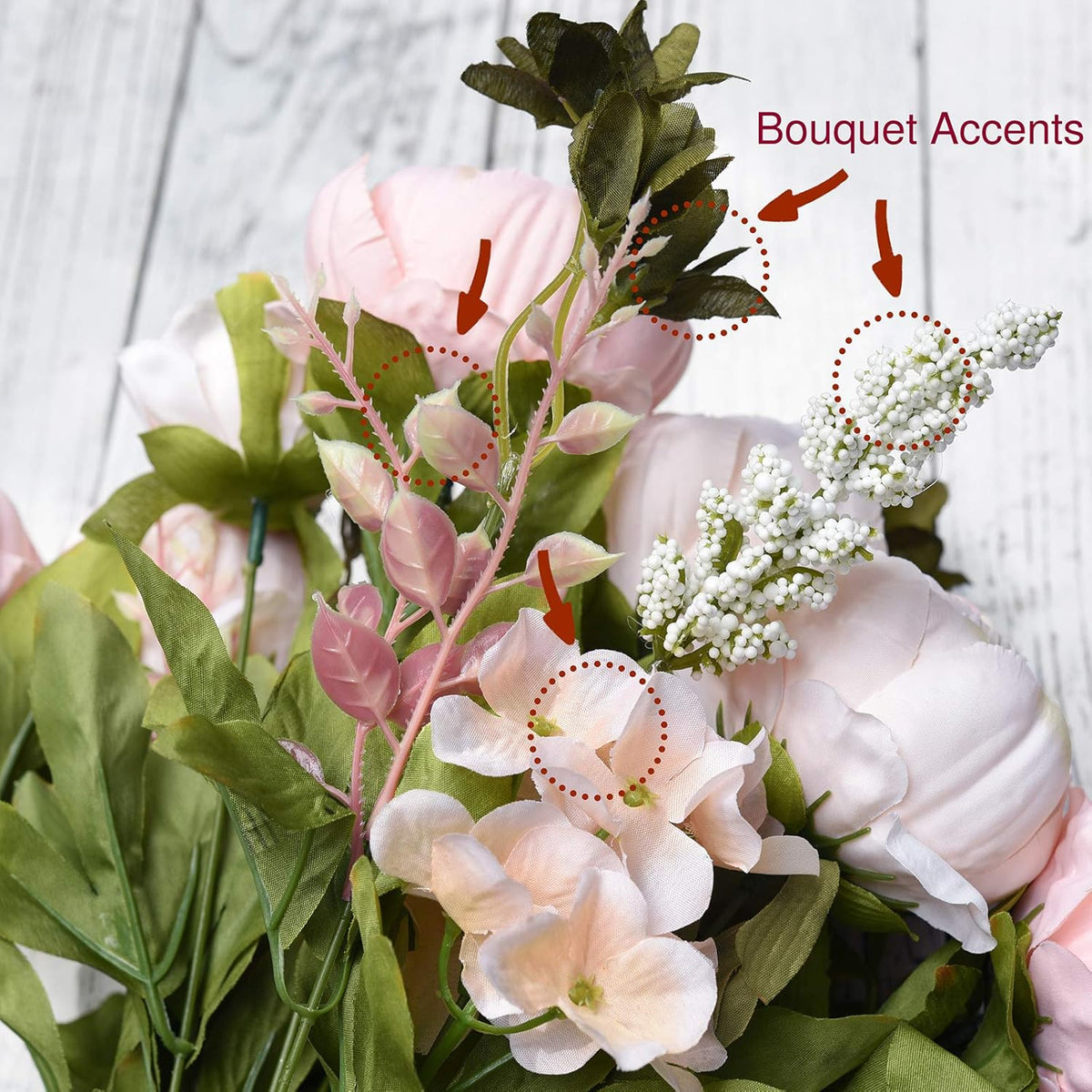 Artificial Peony Bouquet, Pink, Beige & Green Silk Flowers for Wedding Centerpieces, Bridal Bouquets & Home Decor – Spring Waltz