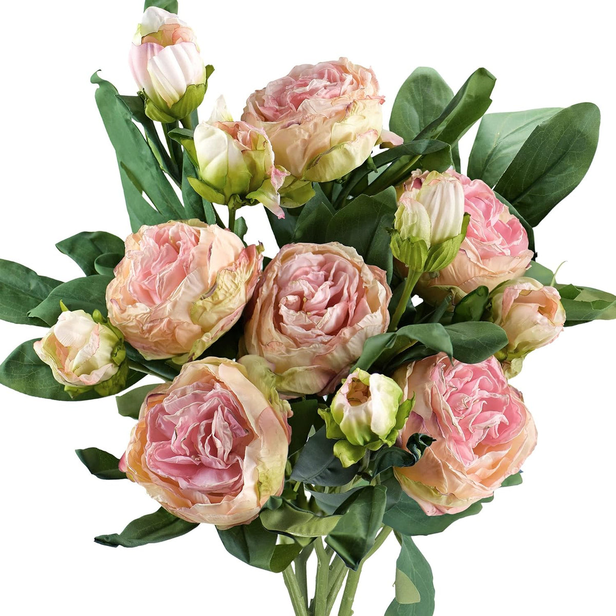 Artificial Peony Bouquet, Pink, Beige & Green Silk Flowers for Wedding Centerpieces, Bridal Bouquets & Home Decor – Spring Waltz