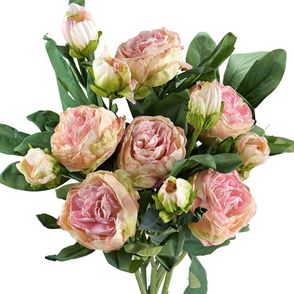 Artificial Peony Bouquet, Pink, Beige & Green Silk Flowers for Wedding Centerpieces, Bridal Bouquets & Home Decor – Spring Waltz