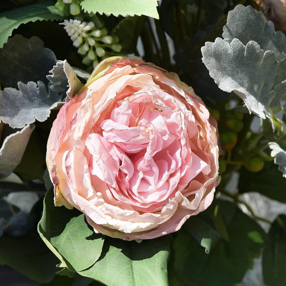 Artificial Peony Bouquet, Pink, Beige & Green Silk Flowers for Wedding Centerpieces, Bridal Bouquets & Home Decor – Spring Waltz