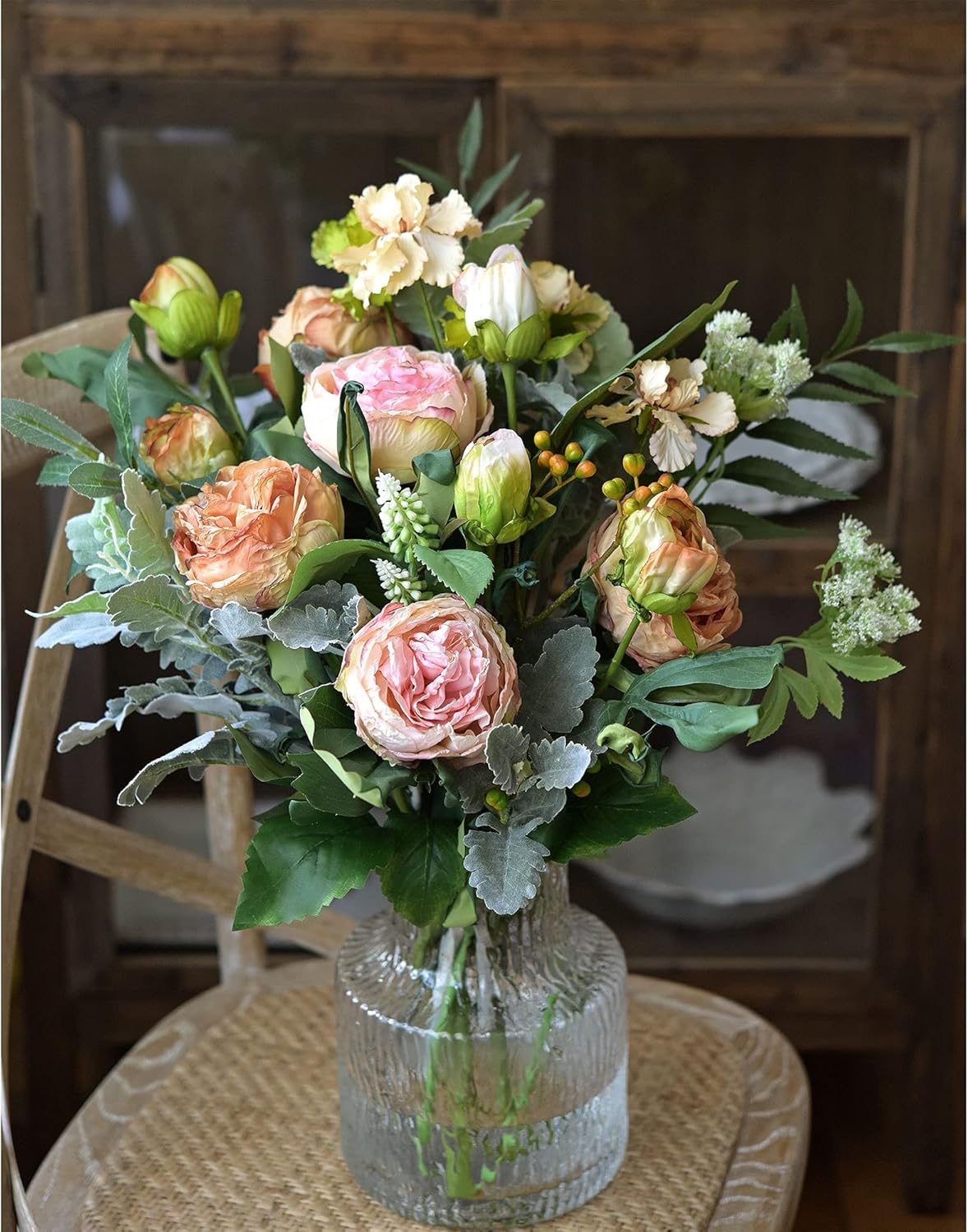 Artificial Peony Bouquet, Pink, Beige & Green Silk Flowers for Wedding Centerpieces, Bridal Bouquets & Home Decor – Spring Waltz