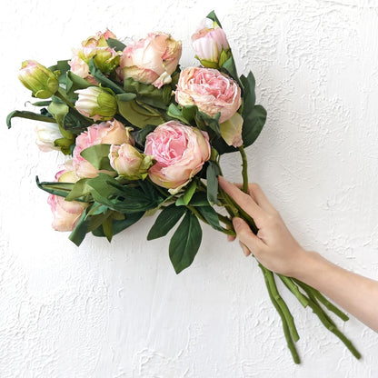 Artificial Peony Bouquet, Pink, Beige & Green Silk Flowers for Wedding Centerpieces, Bridal Bouquets & Home Decor – Spring Waltz