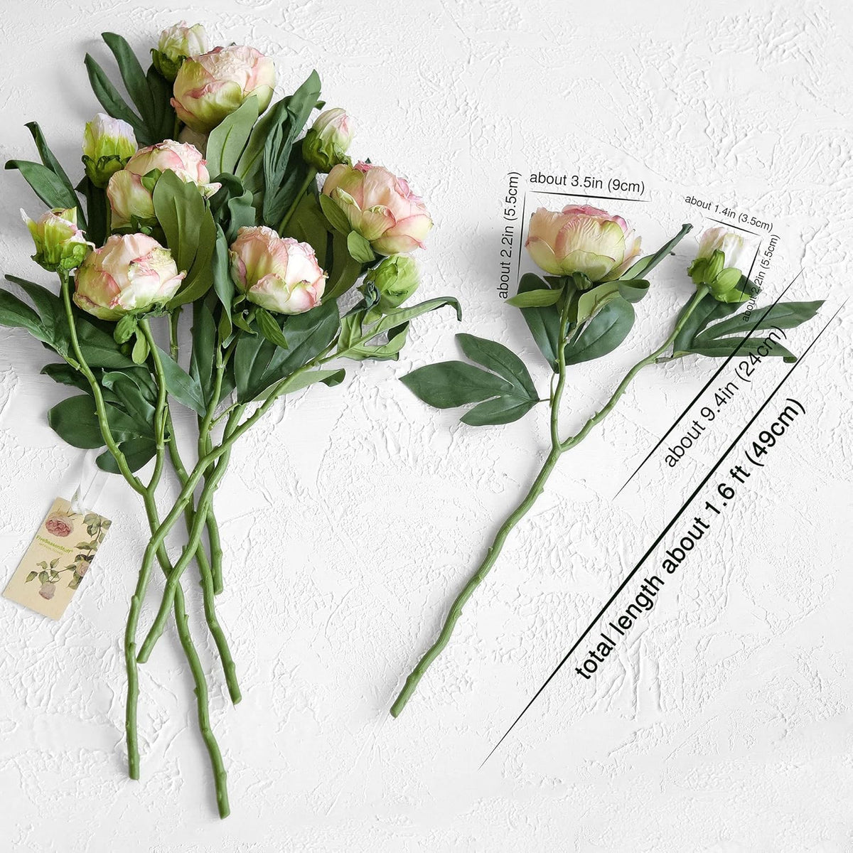 Artificial Peony Bouquet, Pink, Beige & Green Silk Flowers for Wedding Centerpieces, Bridal Bouquets & Home Decor – Spring Waltz