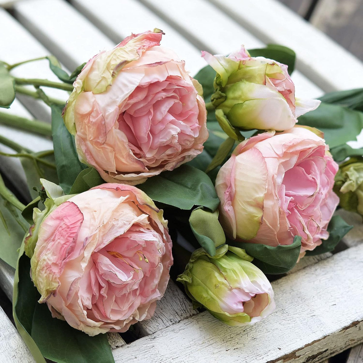 Artificial Peony Bouquet, Pink, Beige & Green Silk Flowers for Wedding Centerpieces, Bridal Bouquets & Home Decor – Spring Waltz