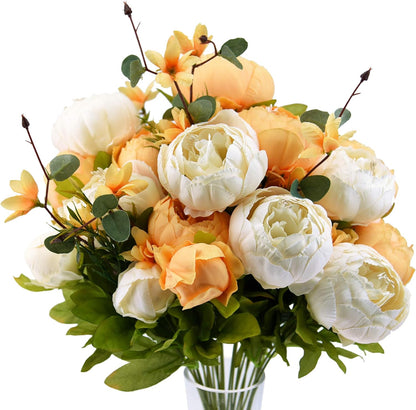Artificial Peony Bouquet, Pink, Beige & Green Silk Flowers for Wedding Centerpieces, Bridal Bouquets & Home Decor – Spring Waltz