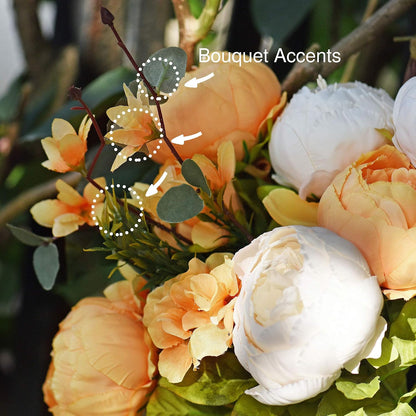 Artificial Peony Bouquet, Pink, Beige & Green Silk Flowers for Wedding Centerpieces, Bridal Bouquets & Home Decor – Spring Waltz