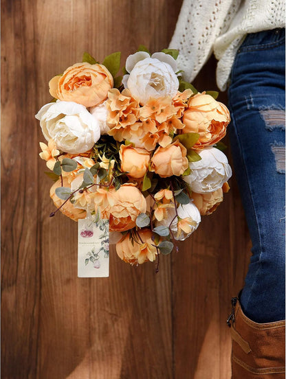 Artificial Peony Bouquet, Pink, Beige & Green Silk Flowers for Wedding Centerpieces, Bridal Bouquets & Home Decor – Spring Waltz