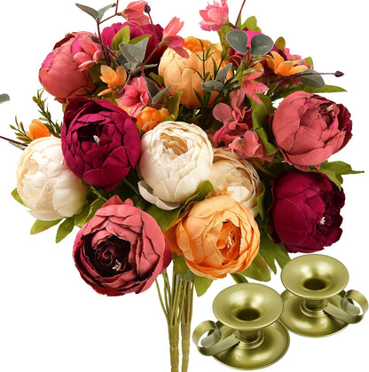Artificial Peony Bouquet, Pink, Beige & Green Silk Flowers for Wedding Centerpieces, Bridal Bouquets & Home Decor – Spring Waltz