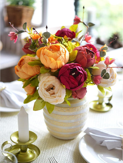 Artificial Peony Bouquet, Pink, Beige & Green Silk Flowers for Wedding Centerpieces, Bridal Bouquets & Home Decor – Spring Waltz