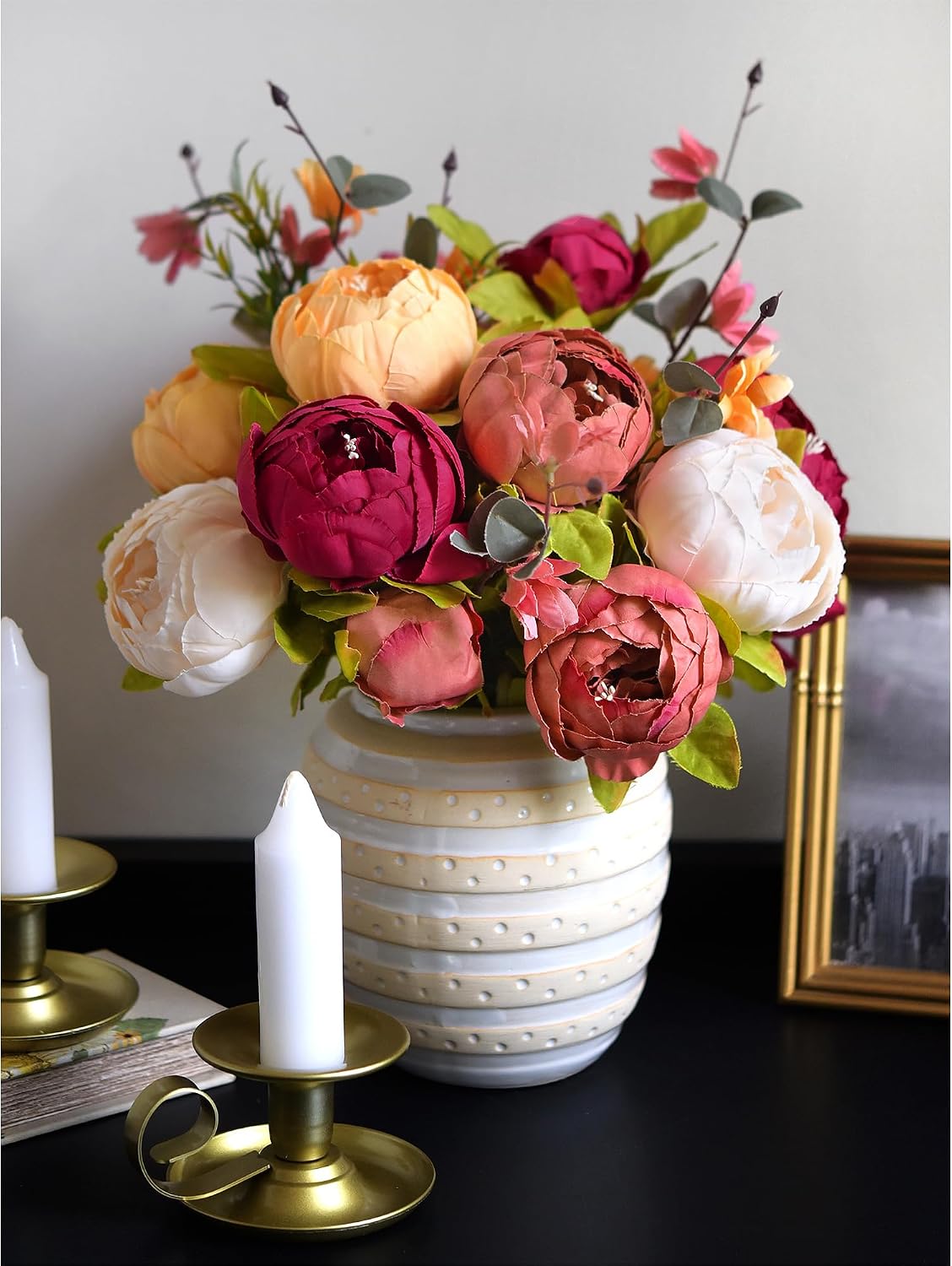 Artificial Peony Bouquet, Pink, Beige & Green Silk Flowers for Wedding Centerpieces, Bridal Bouquets & Home Decor – Spring Waltz