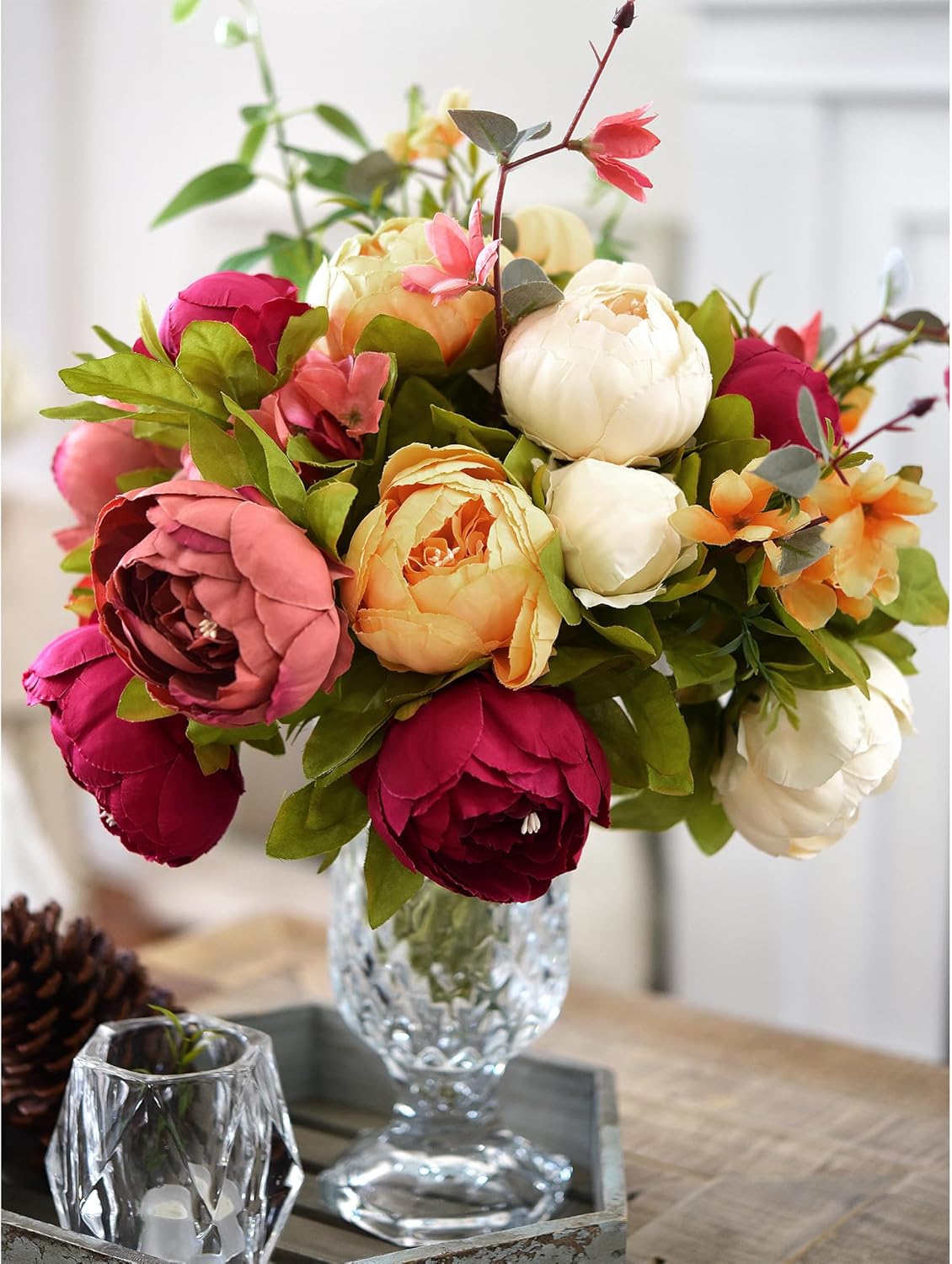 Artificial Peony Bouquet, Pink, Beige & Green Silk Flowers for Wedding Centerpieces, Bridal Bouquets & Home Decor – Spring Waltz