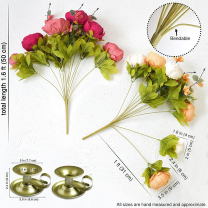Artificial Peony Bouquet, Pink, Beige & Green Silk Flowers for Wedding Centerpieces, Bridal Bouquets & Home Decor – Spring Waltz