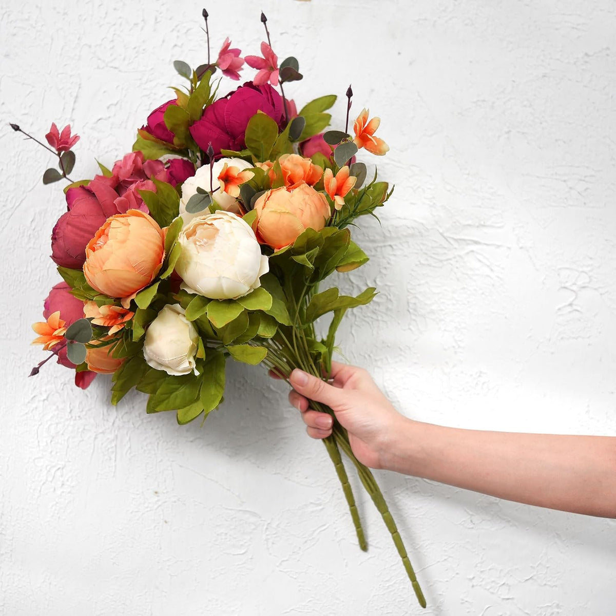 Artificial Peony Bouquet, Pink, Beige & Green Silk Flowers for Wedding Centerpieces, Bridal Bouquets & Home Decor – Spring Waltz