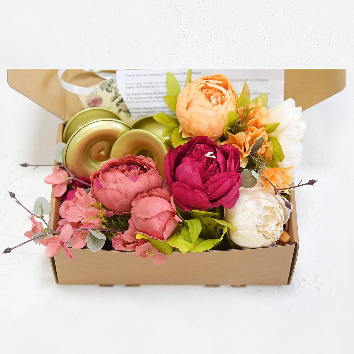 Artificial Peony Bouquet, Pink, Beige & Green Silk Flowers for Wedding Centerpieces, Bridal Bouquets & Home Decor – Spring Waltz