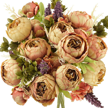 Artificial Peony Bouquet, Pink, Beige & Green Silk Flowers for Wedding Centerpieces, Bridal Bouquets & Home Decor – Spring Waltz