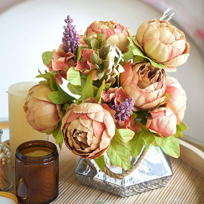Artificial Peony Bouquet, Pink, Beige & Green Silk Flowers for Wedding Centerpieces, Bridal Bouquets & Home Decor – Spring Waltz