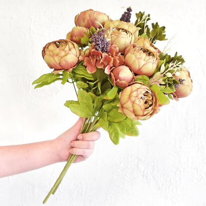 Artificial Peony Bouquet, Pink, Beige & Green Silk Flowers for Wedding Centerpieces, Bridal Bouquets & Home Decor – Spring Waltz