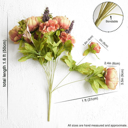 Artificial Peony Bouquet, Pink, Beige & Green Silk Flowers for Wedding Centerpieces, Bridal Bouquets & Home Decor – Spring Waltz