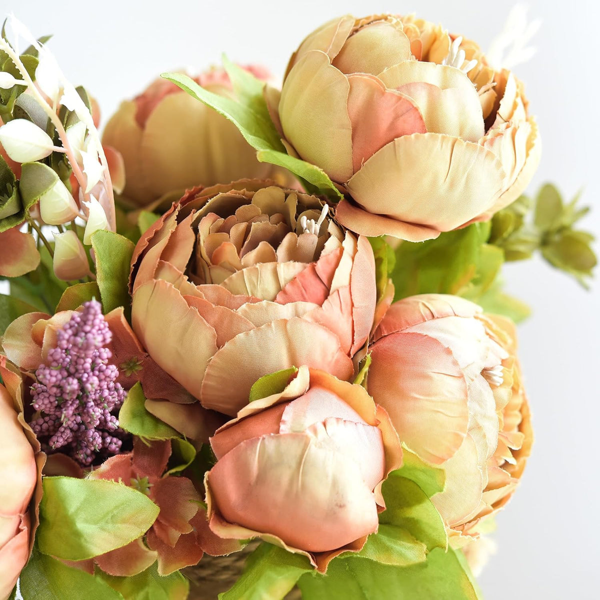 Artificial Peony Bouquet, Pink, Beige & Green Silk Flowers for Wedding Centerpieces, Bridal Bouquets & Home Decor – Spring Waltz